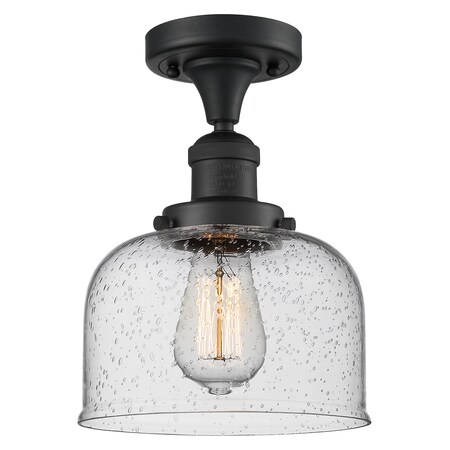 Innovations Lighting Large Bell Vintage Dimmable Led 8 Inch Black Semi-Flush Mount With Seedy Glass, 533978 517-1CH-BK-G74-LED